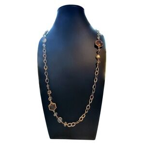 Dana Kellin for Target Gold Tone Long‎ Chain Necklace Amber Hexagon Crystal 42"